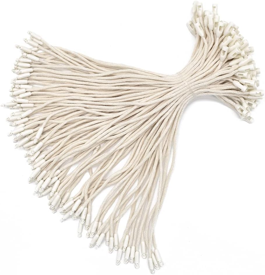 1000 pcs米色粗棉线 礼品服装价格标签绳悬挂标签绳扣环扣扣环紧固件钩扣快速连接衣服标签鞋子按扣锁行李标签