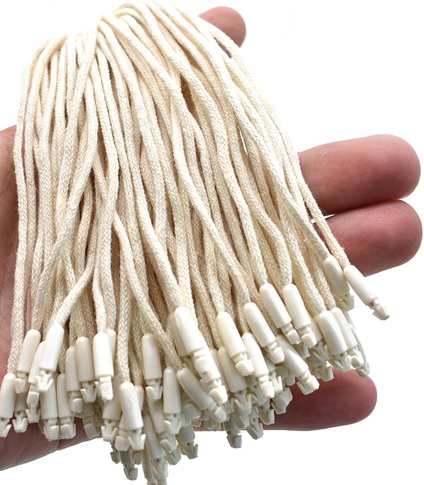 1000 pcs米色粗棉线 礼品服装价格标签绳悬挂标签绳扣环扣扣环紧固件钩扣快速连接衣服标签鞋子按扣锁行李标签